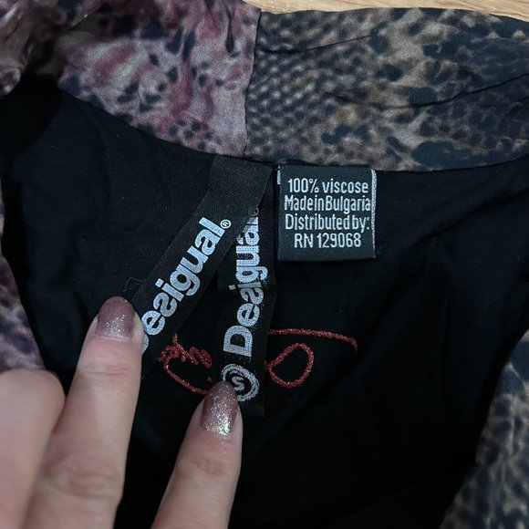 Desigual Scarf Tassel Tunic Tank Top Women's SMALL Black Floral Snakeskin EUC - Picture 4 of 5